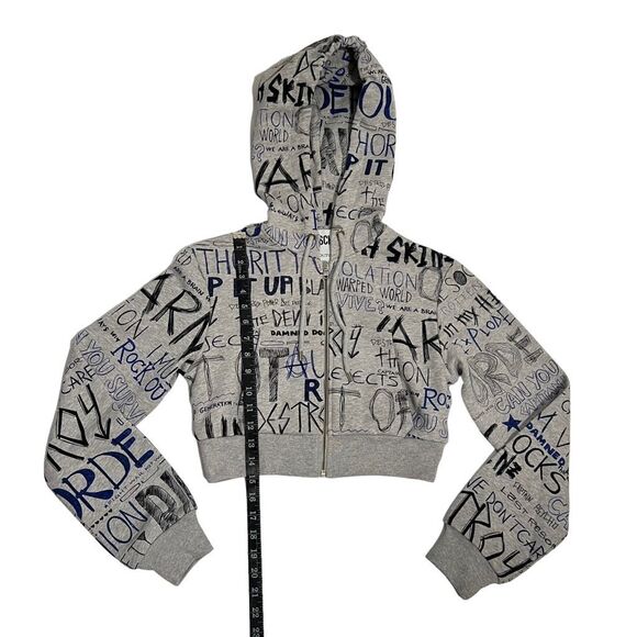 MOSCHINO COUTURE Gray Cropped New w Tags Zip Hoodie ICONIC !! Sz Small Sweatshi - Picture 9 of 15